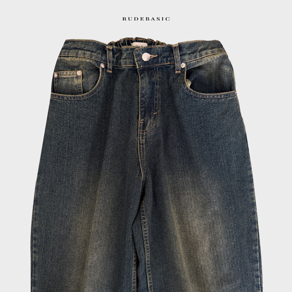 RUDEBASIC - Vintage Blue Monogram Semi Flare Jeans | UNISEX