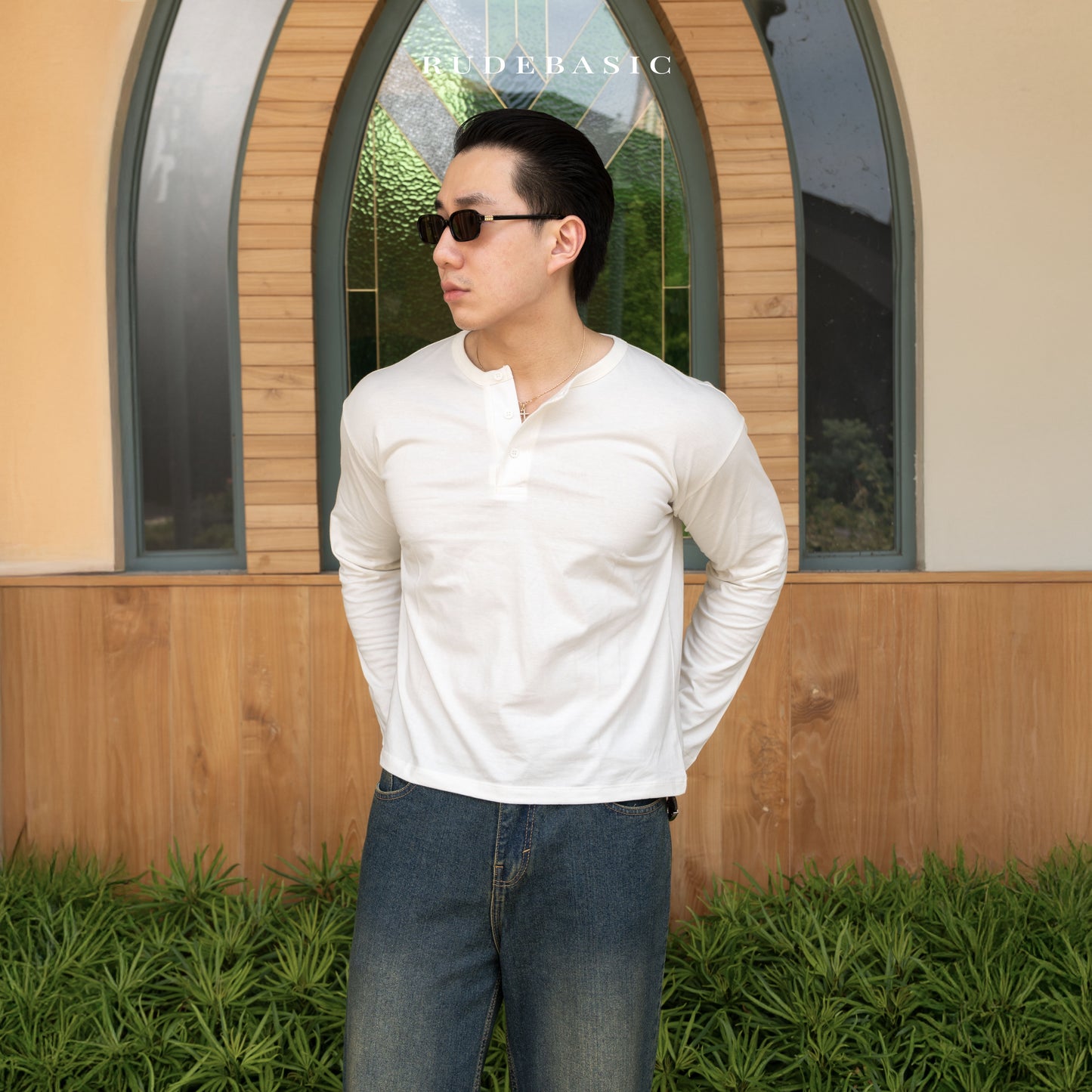 RUDEBASIC - Harvei Longsleeve Henley | Light weight cotton | henley pria | henley putih