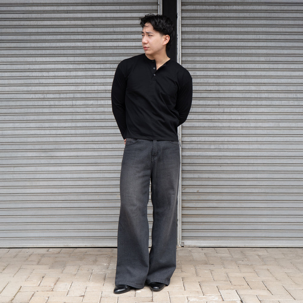 RUDEBASIC - Black Harvei Longsleeve Henley | Light weight cotton | henley pria | henley putih