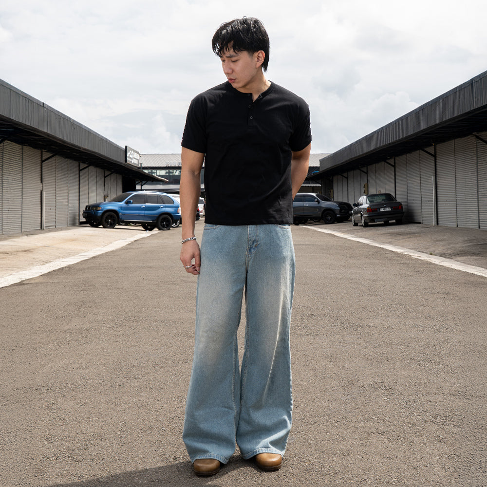 RUDEBASIC - Black Dennys Short sleeve Henley | Light weight cotton | henley pria | henley putih