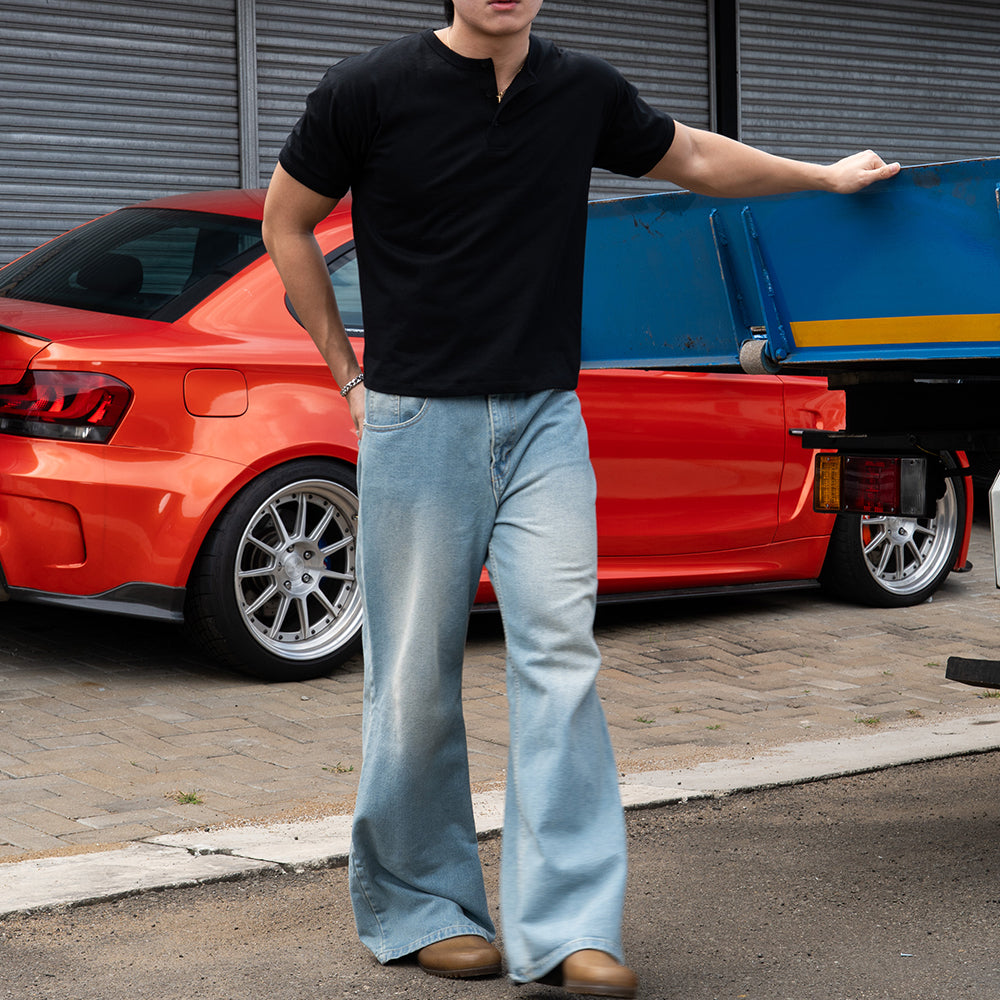 RUDEBASIC - Black Dennys Short sleeve Henley | Light weight cotton | henley pria | henley putih