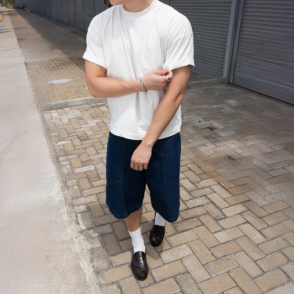 RUDEBASIC - Roll Up Blank Tiny Tee | Heavy weight | Black, Broken White,Misty