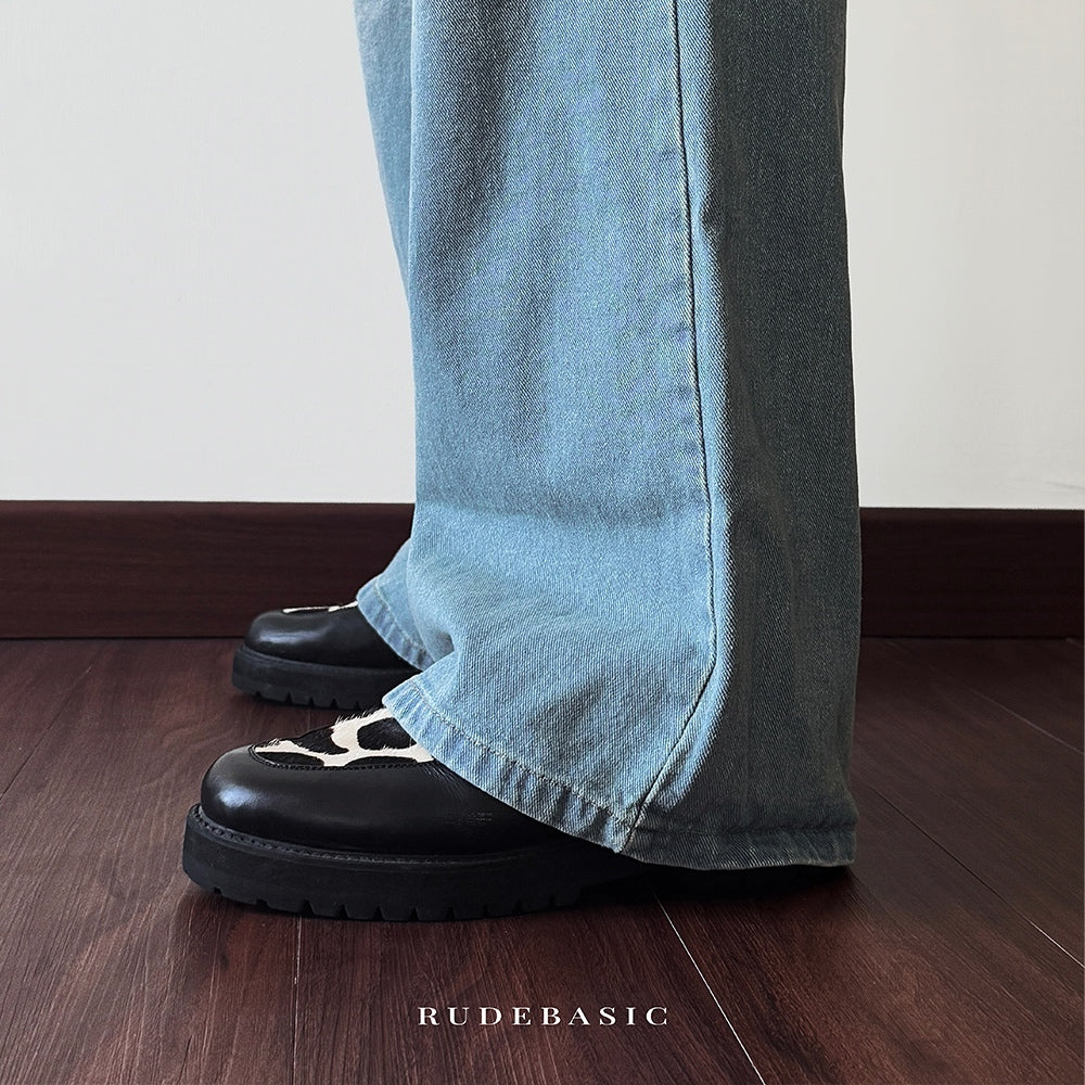 Rudebasic - Light Blue Monogram Semi Flare Jeans | Celana Jeans Panjang