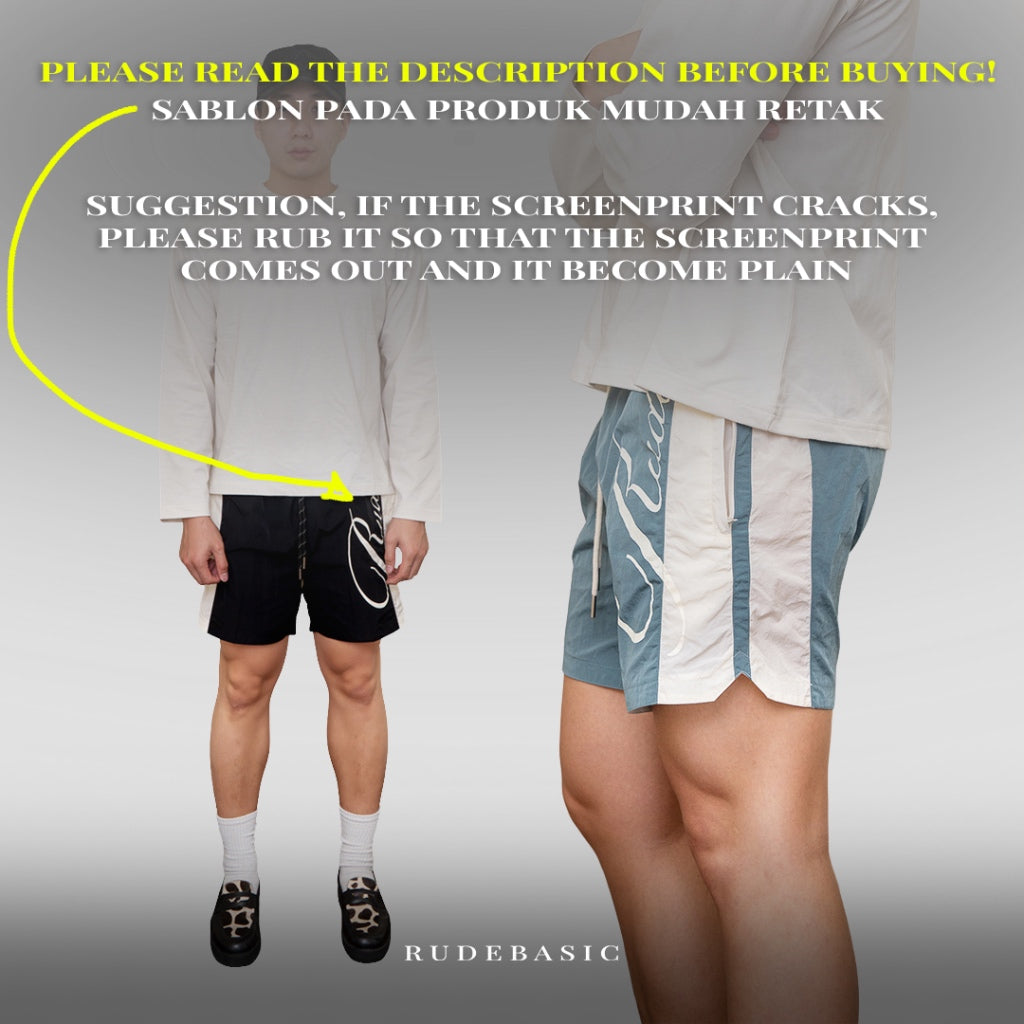 RUDEBASIC - Block Rude Parachute Shorts | Celana pendek | Celana Olahraga | Celana parasut | Celana unisex