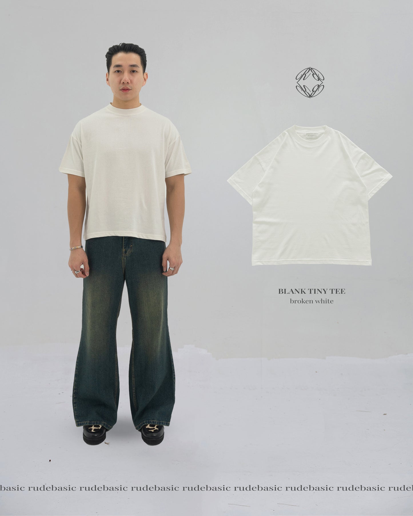 RUDEBASIC - Blank Tiny Tee | Heavy weight | Black, Broken White, Ashgrey, Brown