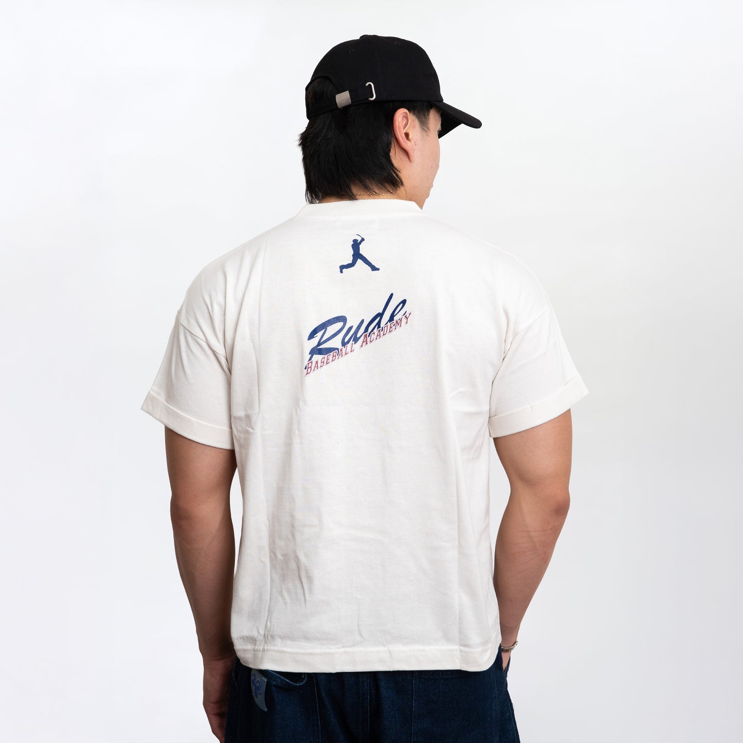 RUDEBASIC - B.White Baseball Roll up Tiny Tee | Unisex | Baju lengan gulung | tiny tee | fitted tee