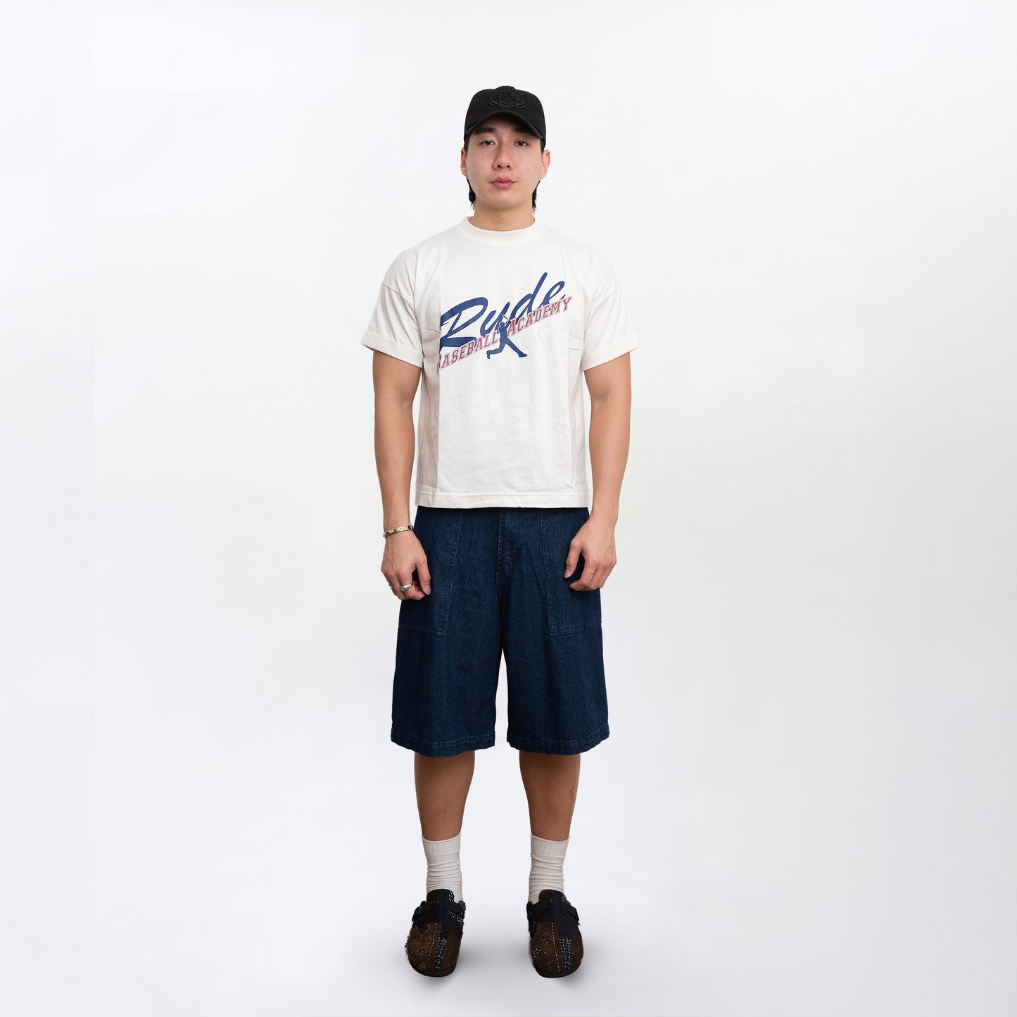 RUDEBASIC - B.White Baseball Roll up Tiny Tee | Unisex | Baju lengan gulung | tiny tee | fitted tee