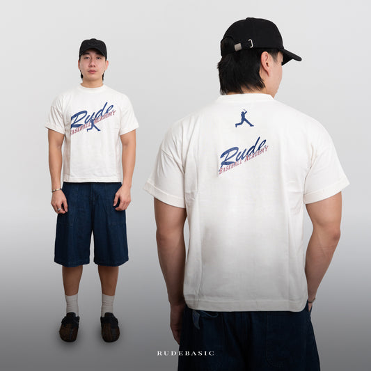 RUDEBASIC - B.White Baseball Roll up Tiny Tee | Unisex | Baju lengan gulung | tiny tee | fitted tee