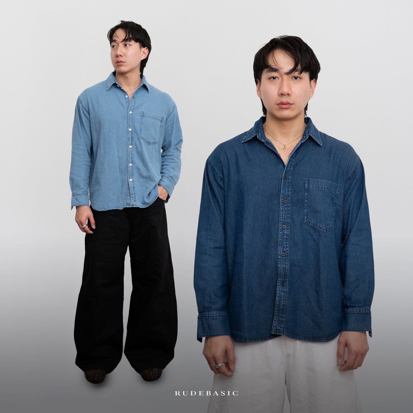 RUDEBASIC - Valentin Denim Overshirt | Cotton Denim | Kemeja denim | Kemeja jeans | Kemeja unisex