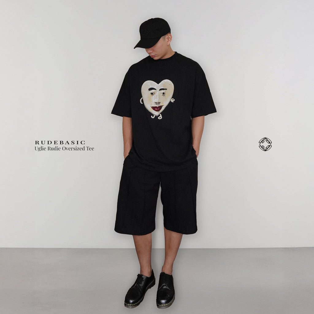 RUDEBASIC - Uglie Rudie Oversized Tee | Heavy Weight Cotton | Kaos Oversize | Kaos Hitam Pria
