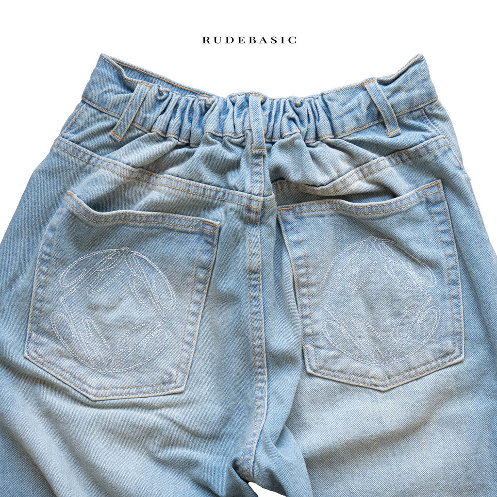 Rudebasic - Light Blue Monogram Semi Flare Jeans | Celana Jeans Panjang